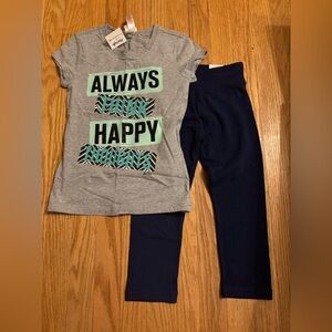 NWT Justice Girls - Gray Top with Navy Pants - Always Think Happy Thoughts - 7/8
